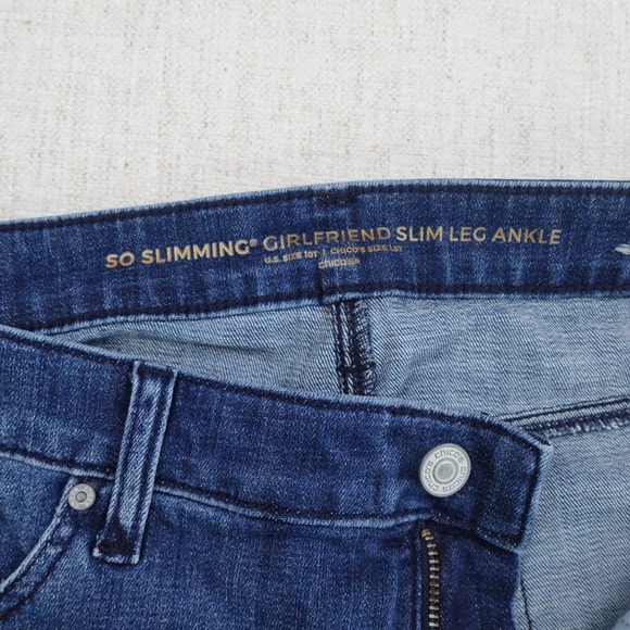 Chicos So Slimming Jeans US10 Blue Girfriend Slim Leg Ankle Mid Rise Medium Wash - Picture 7 of 13